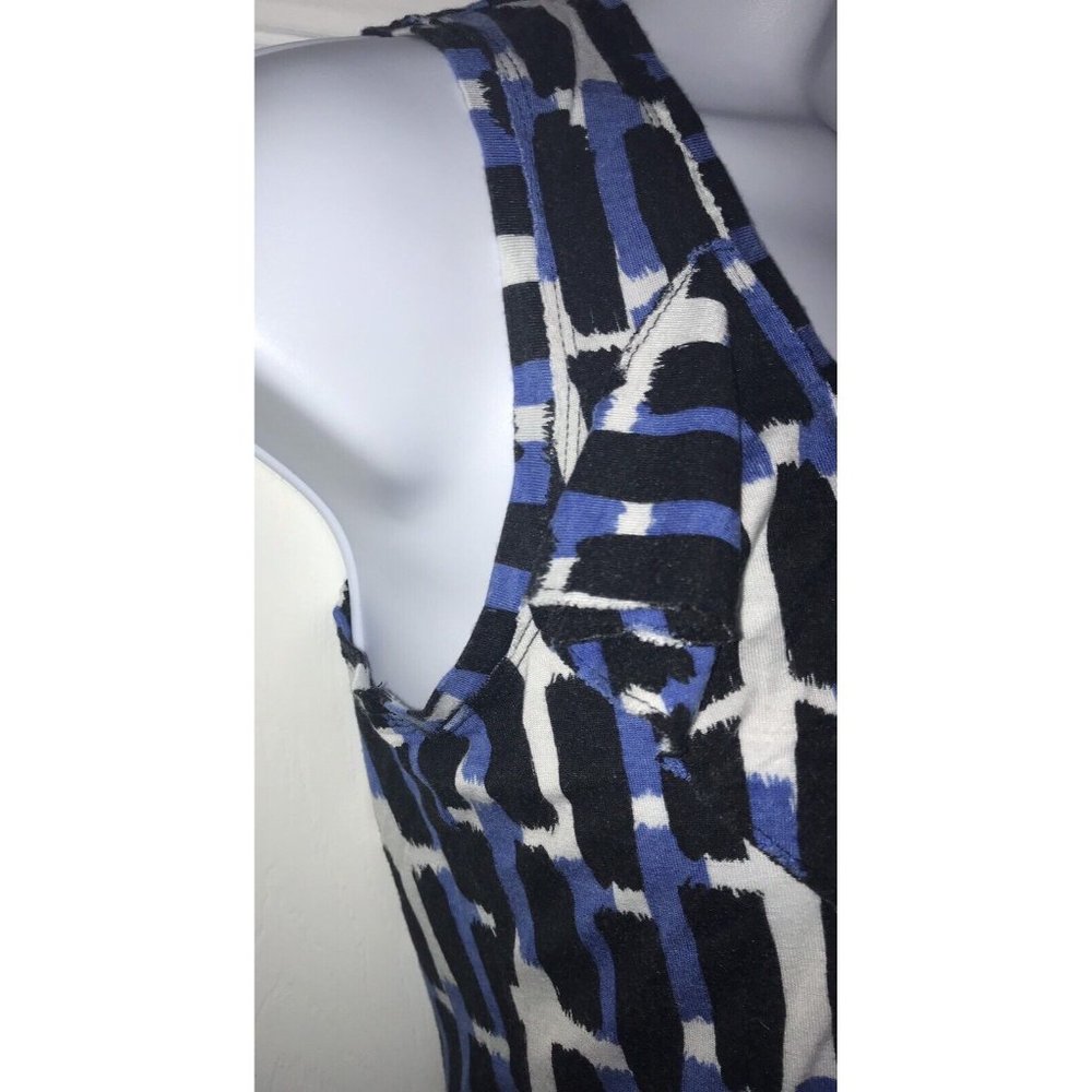 Banana Republic Blue Black White Ruffled Rayon Lyocell Knit Tank Sz XS - Picture 4 of 8